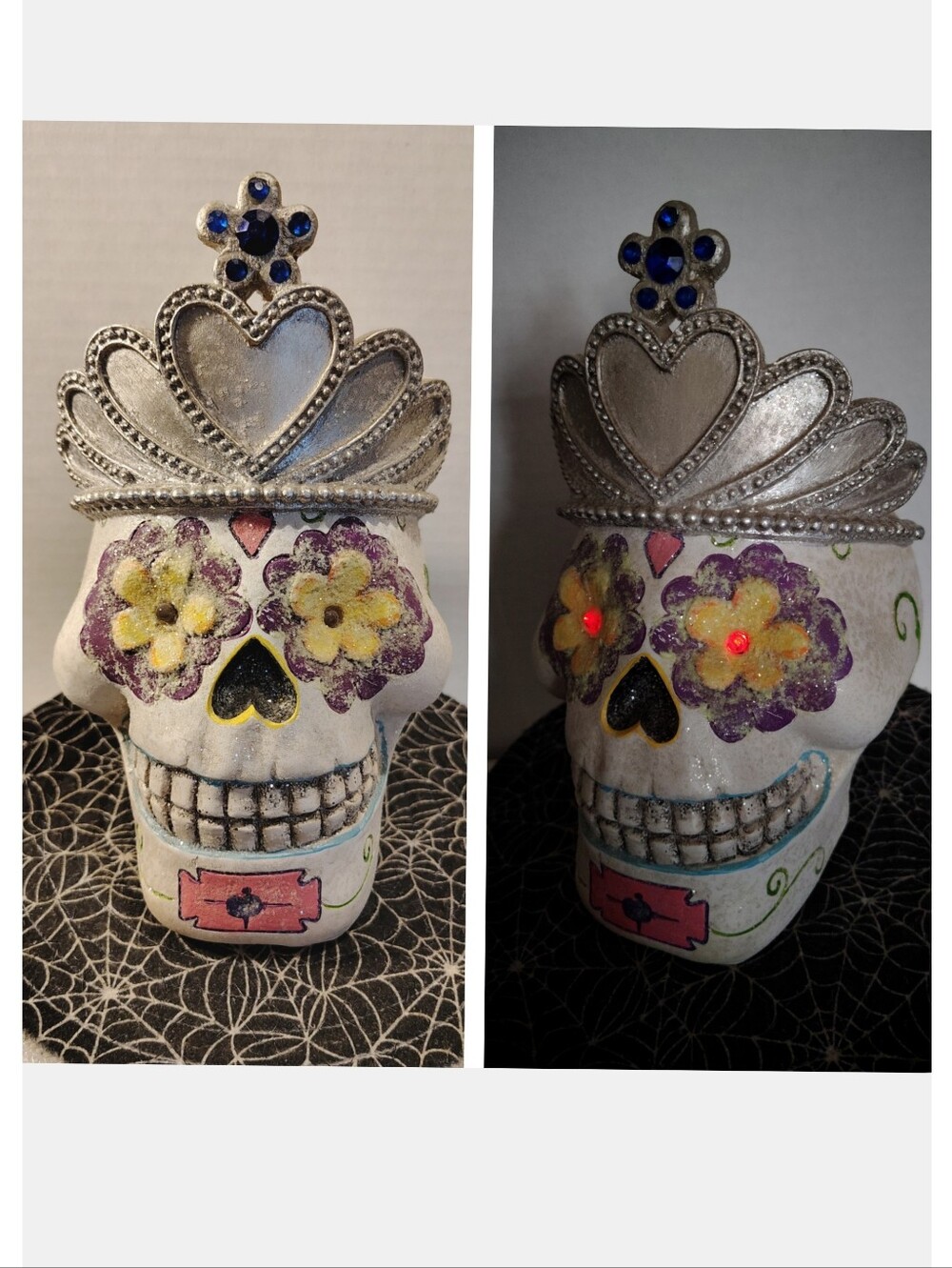 ☠️ Dia de los Muertos ~ Sugar Skull ☠️ Pastel Design w/LED Lite-Up Eyes - 7.5" T